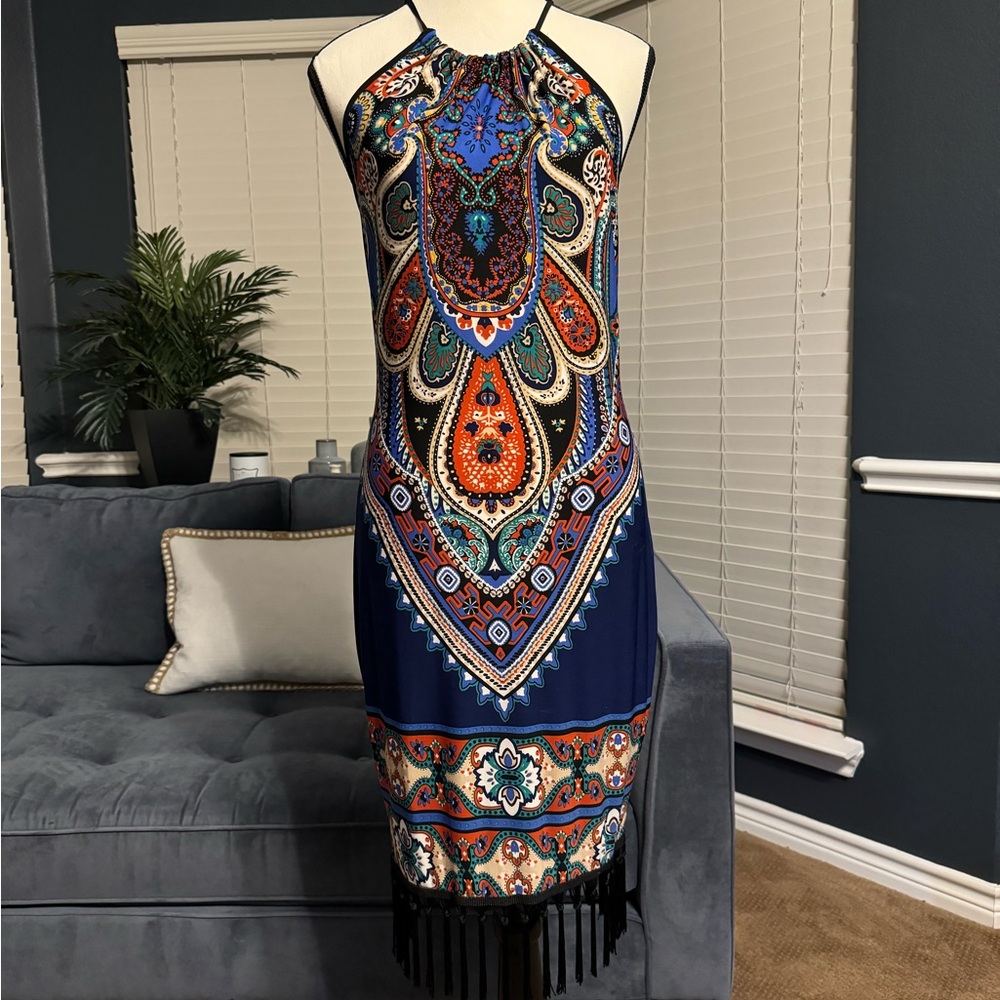 Venus Multi-Colored Paisley print dress with fringe